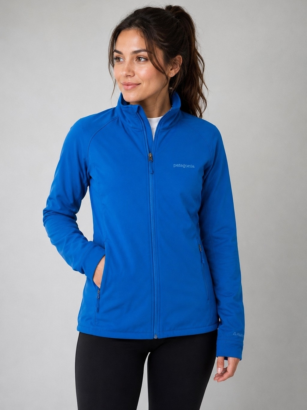 Patagonia Adze Hybrid Jacket Women's M Blue Polartec Softshell.